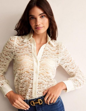 White Women's Boden Romantic Lace Shirts | 60523OWRY