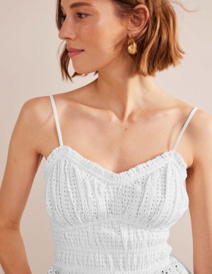 White Women's Boden Ruched Detail Cami Tops | 41207ZNQM