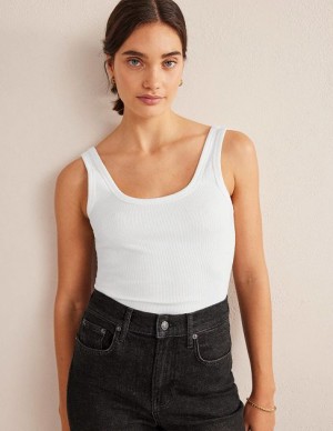 White Women's Boden Scoop Neck Ribbed Tanks | 20914MYJW