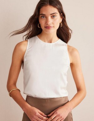 White Women's Boden Silk Blend Shell Tops | 28501TXLO