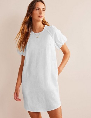 White Women's Boden Sleeve Detail Linen Mini Dress | 49312SPWI