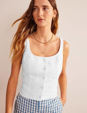 White Women's Boden Square Neck Button Tops | 45306VESQ