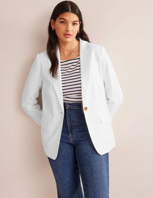 White Women's Boden The Cambridge Linen Blazers | 26719JUBF