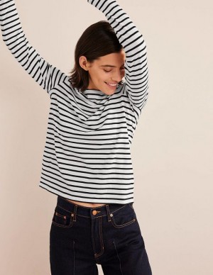 White / Black Women's Boden Bea Long Sleeve Breton T-Shirt | 65938CVEA