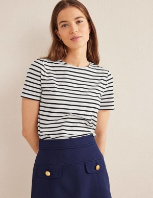 White / Black Women's Boden Bea Short Sleeve Breton T-Shirt | 69831SINT