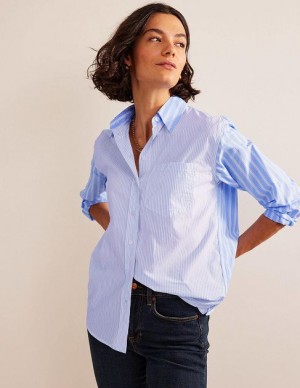 White / Blue Stripes Women's Boden Connie Cotton Shirts | 79852JZNQ