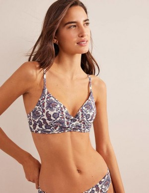 White / Blue Women's Boden Capri Cup-size Bikini Tops | 68034QOKG