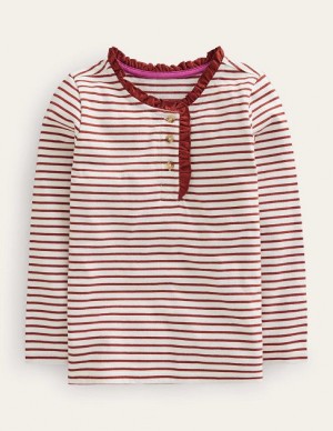 White / Brown Kids' Boden Henley Ruffle Breton Tops | 54372FHPD