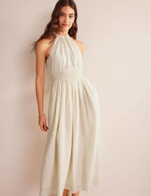 White / Gold Women's Boden Metallic Detail Maxi Dress | 47126MFIV