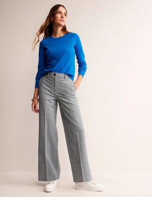 White / Grey Blue Women's Boden Westbourne Wool-twill Pants | 76108PGDV