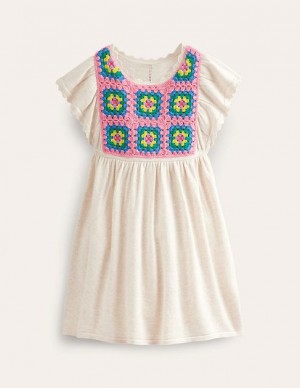 White / Multicolor Kids' Boden Textured Crochet Dress | 45823AKHB