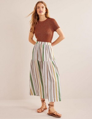 White / Multicolor Stripes Women's Boden Striped Cotton Skirts | 36859CYRQ