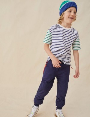 White / Navy Kids' Boden Boxy Short Sleeve Breton T-Shirt | 89703VWSH