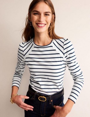 White / Navy Women's Boden Arabella Stripe T-Shirt | 02417EMXI