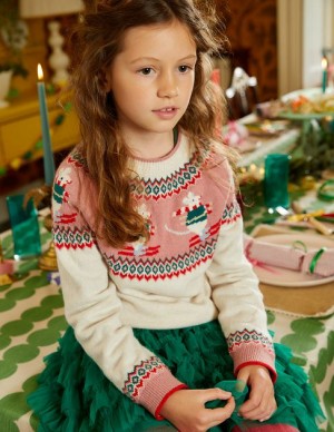 White / Pink / Green Kids' Boden Fair Isle Sweaters | 15482LFZU