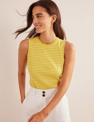 Yellow / White Women's Boden Striped Ribbed Tanks | 47130GAVT