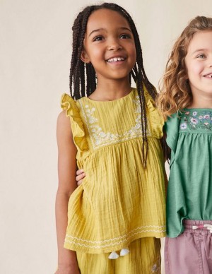 yellow Kids' Boden Embroidered Double Cloth Tops | 70629RXDZ