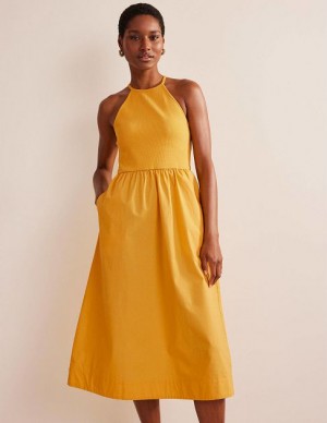 yellow Women's Boden Ribbed Halterneck Midi Dress | 45827JECN