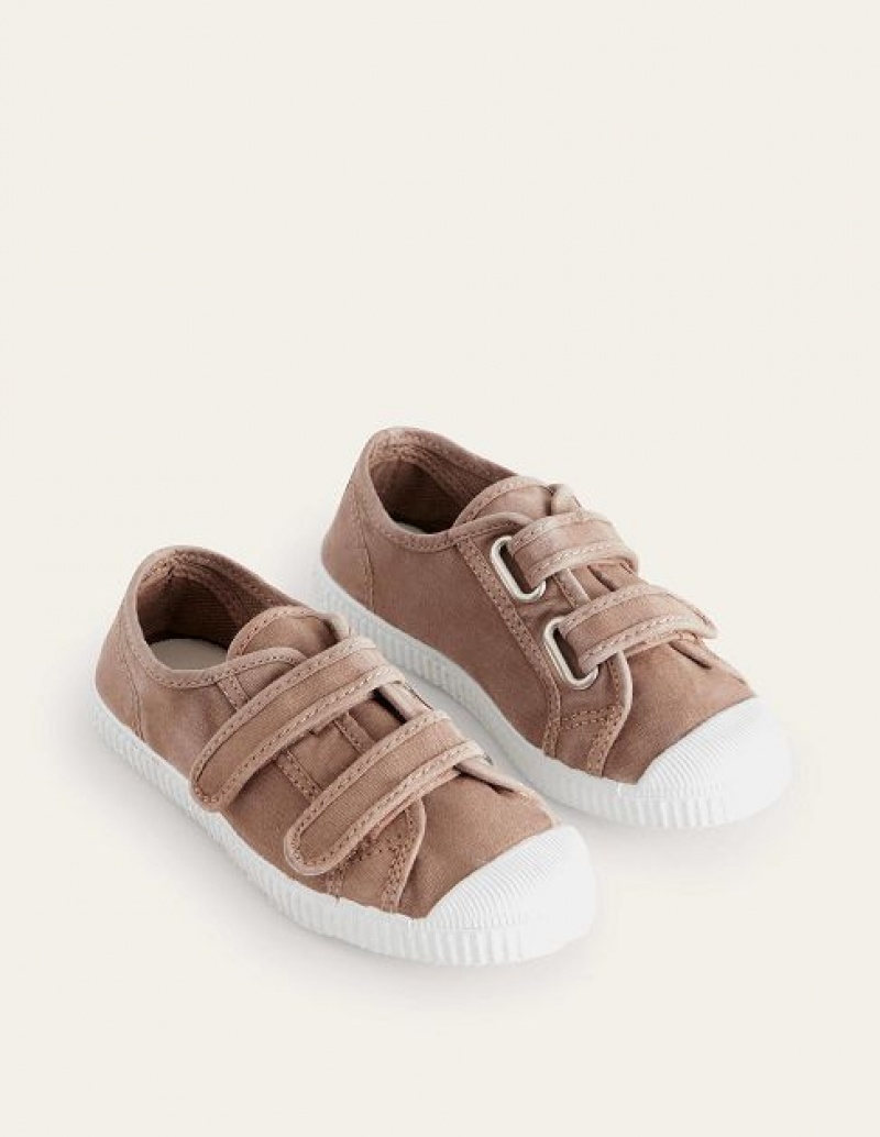 Beige Kids' Boden Double Strap Canvas Sneakers | 59630NLZP