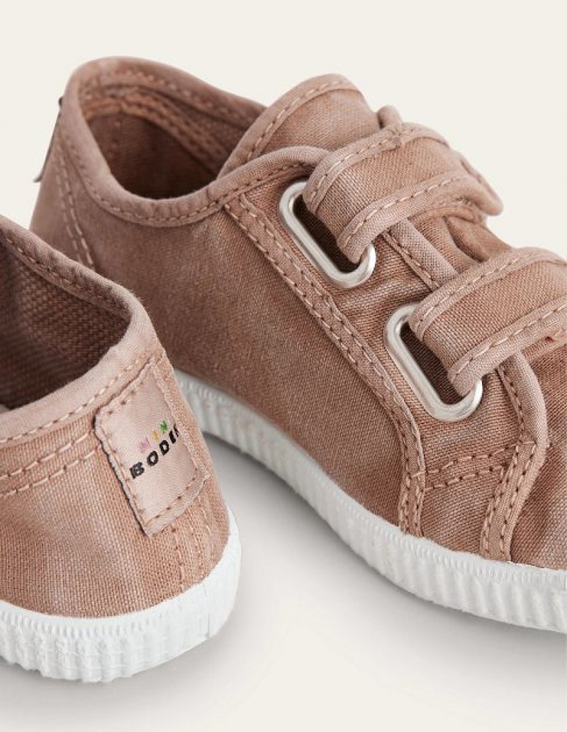 Beige Kids' Boden Double Strap Canvas Sneakers | 59630NLZP