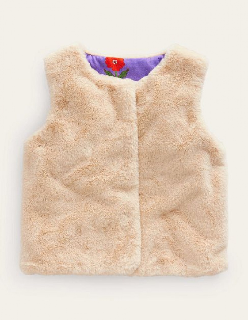 Beige Kids' Boden Faux Fur Vest | 04579APJH