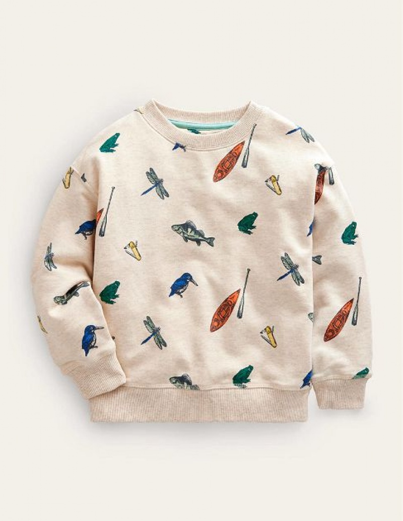 Beige Kids' Boden Printed Sweatshirts | 79628BXNV