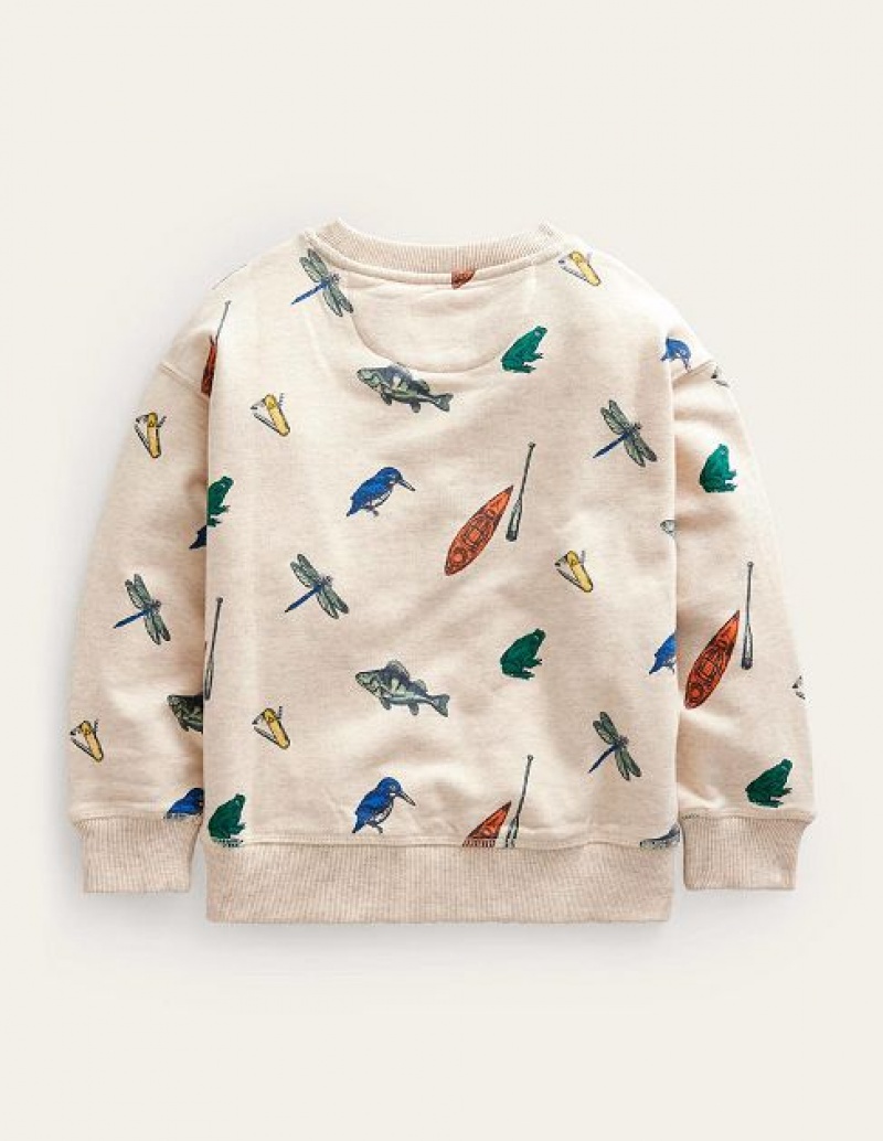 Beige Kids' Boden Printed Sweatshirts | 79628BXNV