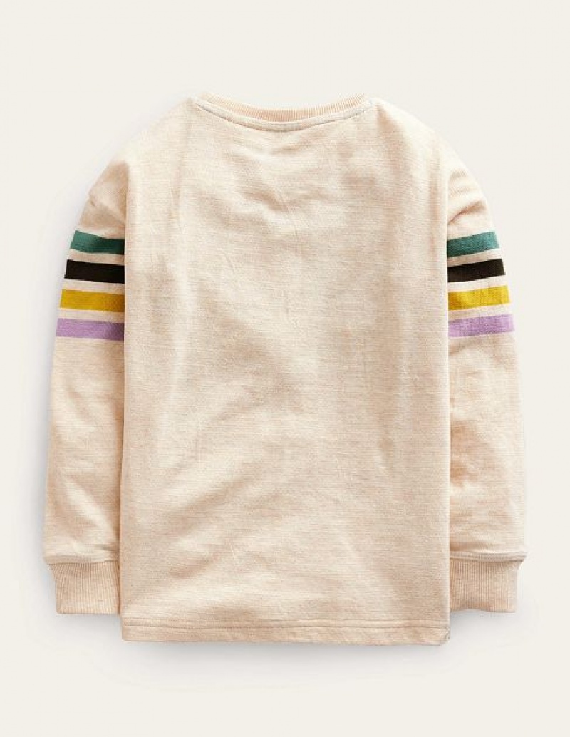 Beige Kids' Boden Textured Chest Stripe T-Shirt | 65804APEM