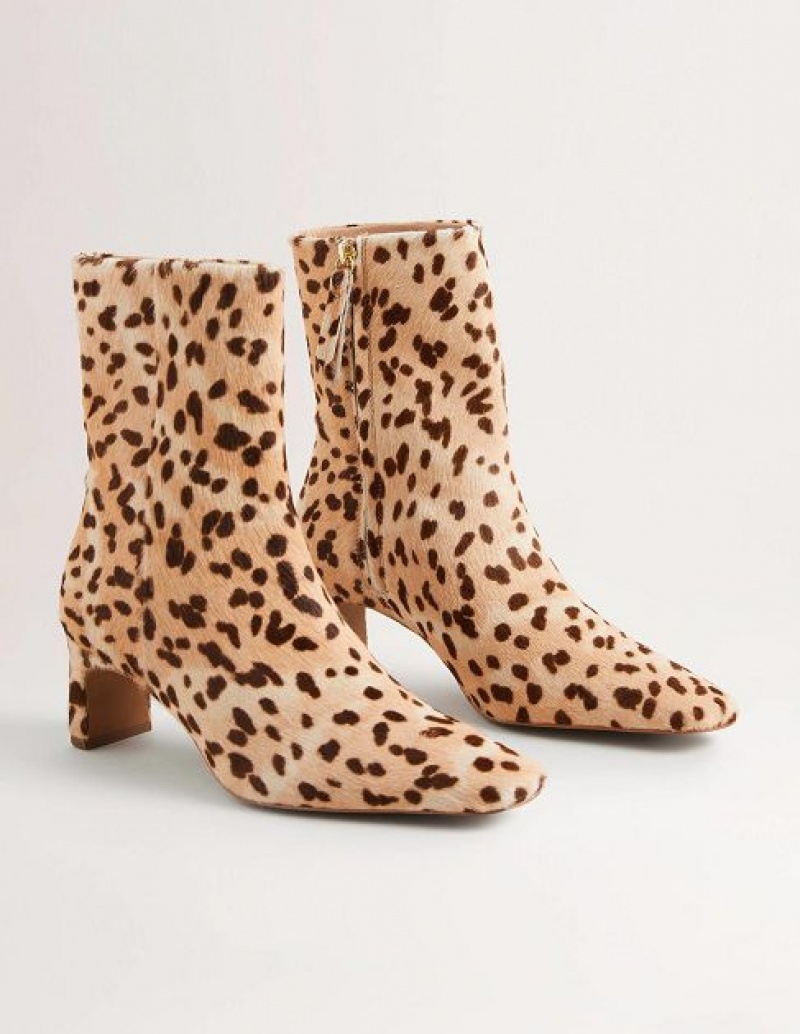 Beige Leopard Women's Boden Straight Ankle Boots | 57948LVWY