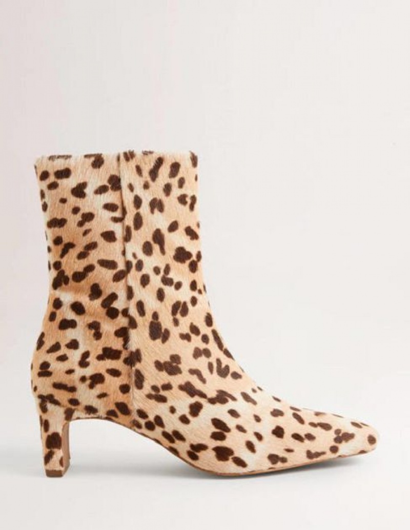 Beige Leopard Women's Boden Straight Ankle Boots | 57948LVWY