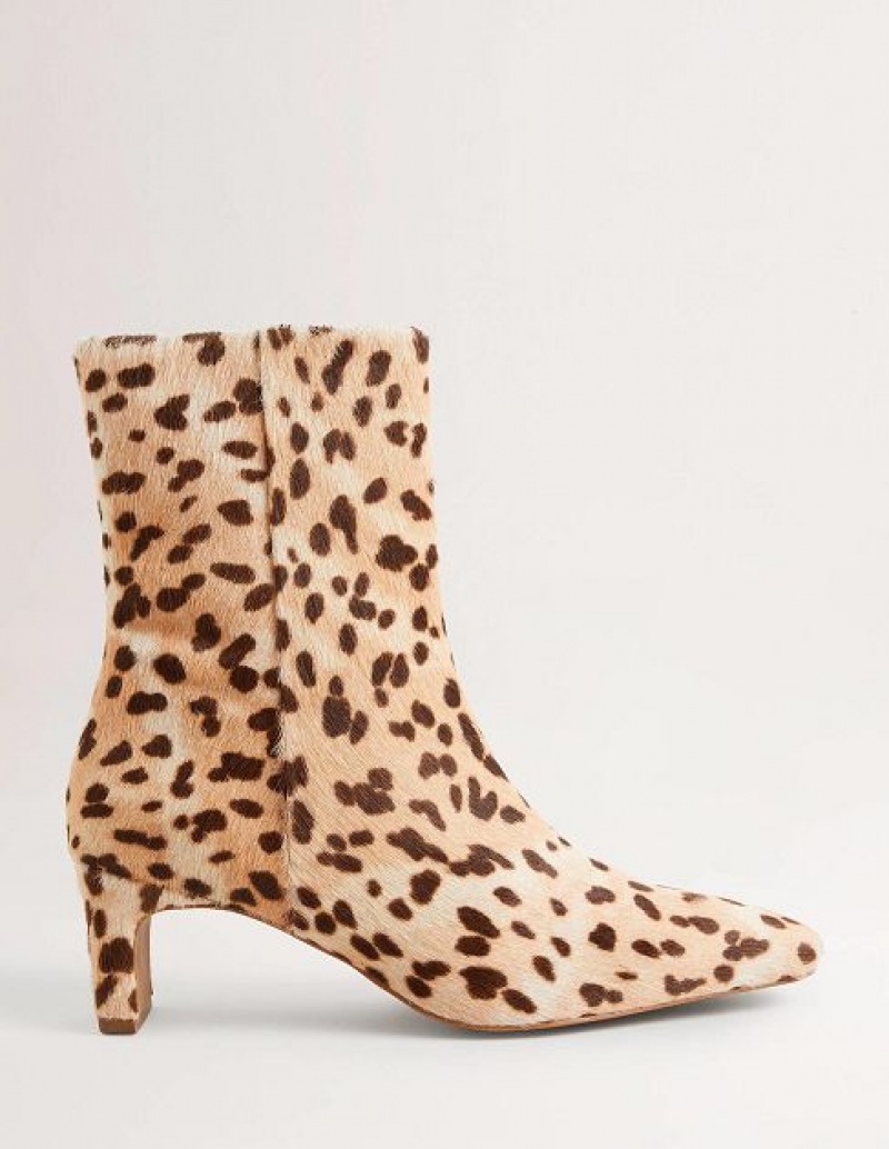 Beige Leopard Women\'s Boden Straight Ankle Boots | 57948LVWY