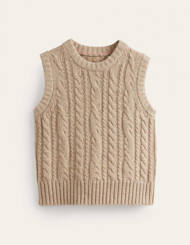 Beige Women's Boden Cable Crew Neck Sweater Vest | 67021UYXI