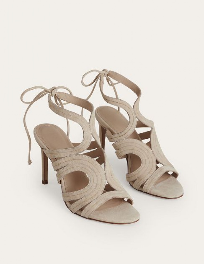 Beige Women's Boden Cut Out Heeled Sandals | 72094EFTU