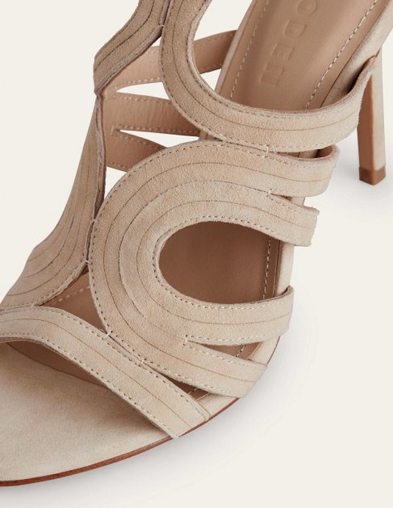 Beige Women's Boden Cut Out Heeled Sandals | 72094EFTU