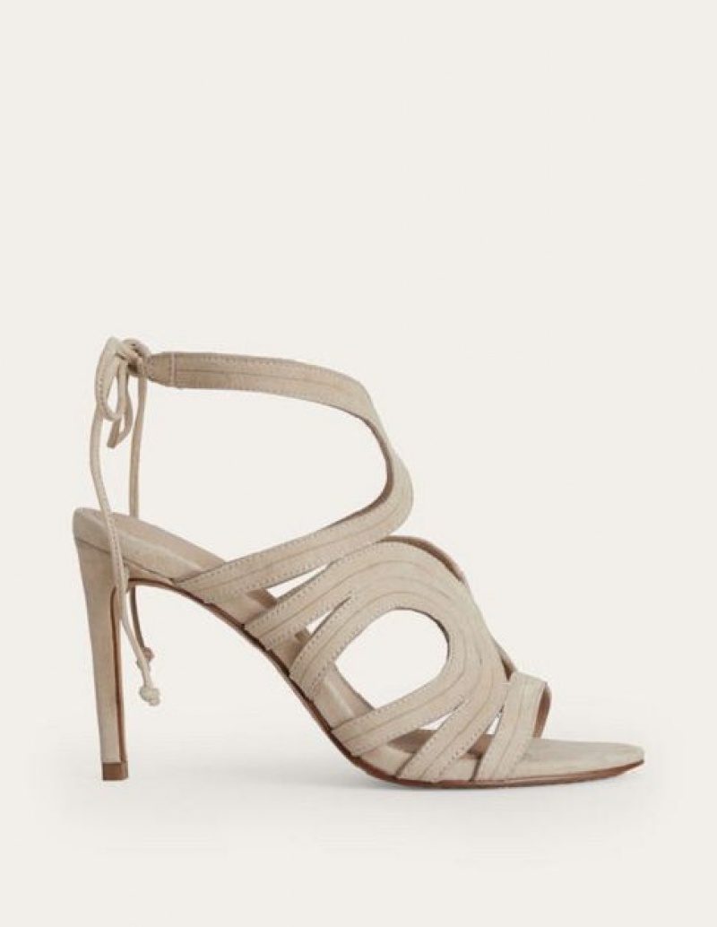 Beige Women's Boden Cut Out Heeled Sandals | 72094EFTU