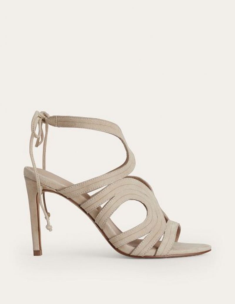 Beige Women\'s Boden Cut Out Heeled Sandals | 72094EFTU