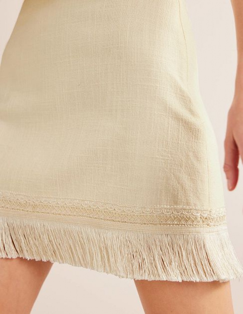 Beige Women's Boden Fringe Detail Skirts | 37021YTDS