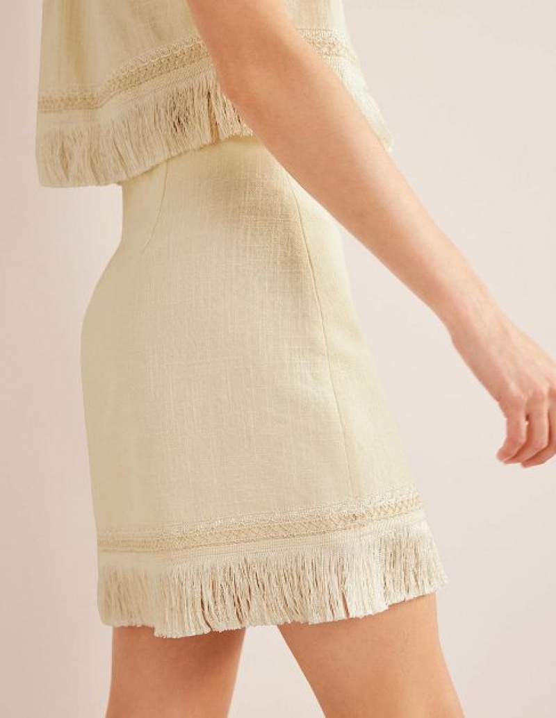 Beige Women's Boden Fringe Detail Skirts | 37021YTDS