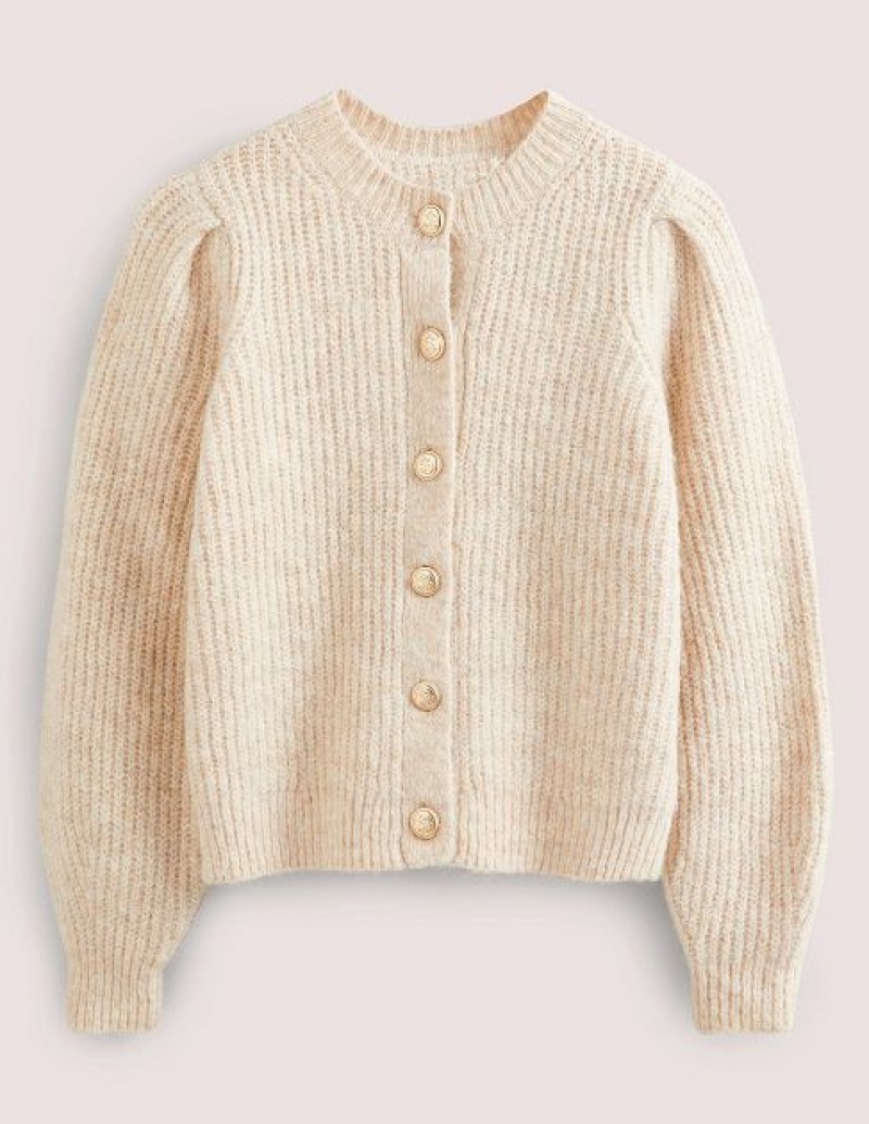 Beige Women's Boden Gold Button Fluffy Cardigan | 16745EGLQ