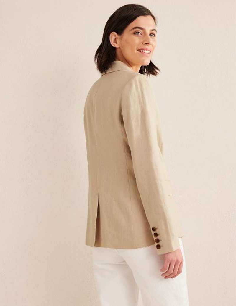 Beige Women's Boden The Cambridge Linen Blazers | 02138XBNZ