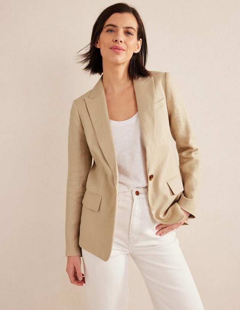 Beige Women's Boden The Cambridge Linen Blazers | 02138XBNZ