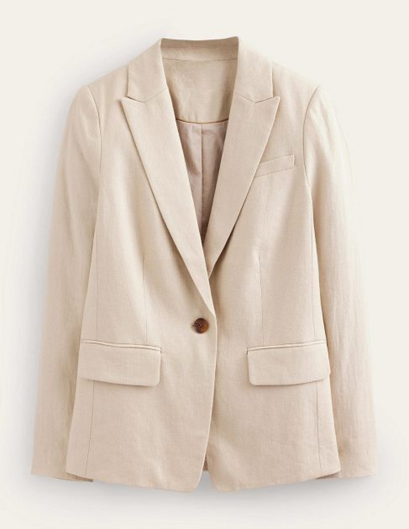 Beige Women's Boden The Cambridge Linen Blazers | 02138XBNZ