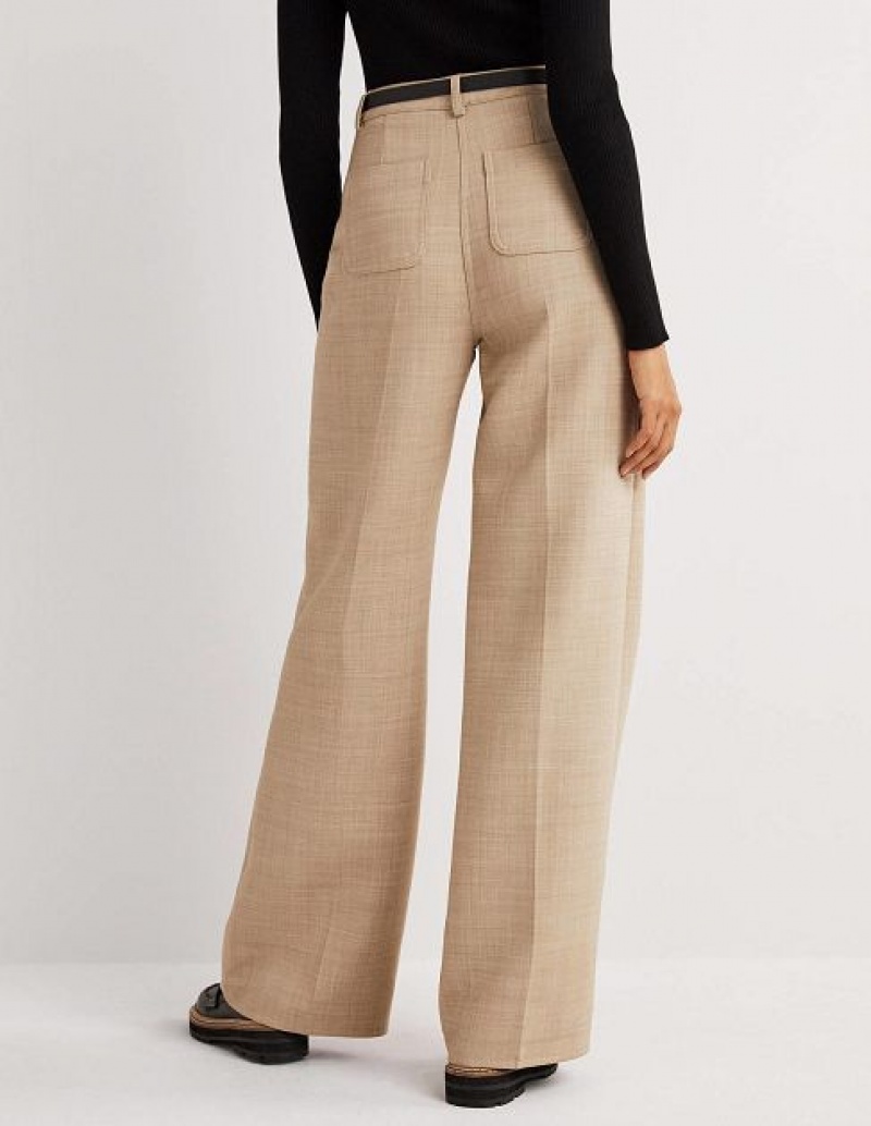 Beige Women's Boden Wide Leg Patch Pocket Pants | 41503QWGV