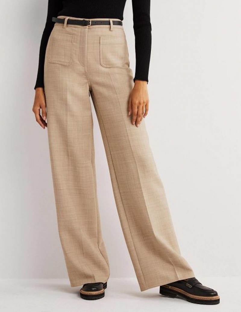 Beige Women's Boden Wide Leg Patch Pocket Pants | 41503QWGV