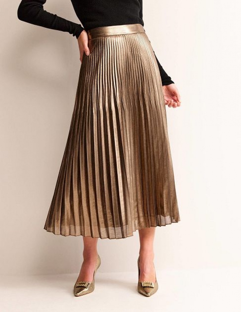 Black Gold Women's Boden Gold Metallic Skirts | 06837QWEF