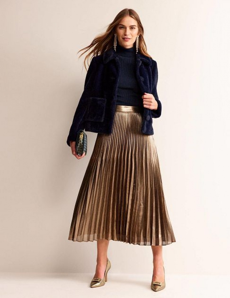 Black Gold Women\'s Boden Gold Metallic Skirts | 06837QWEF