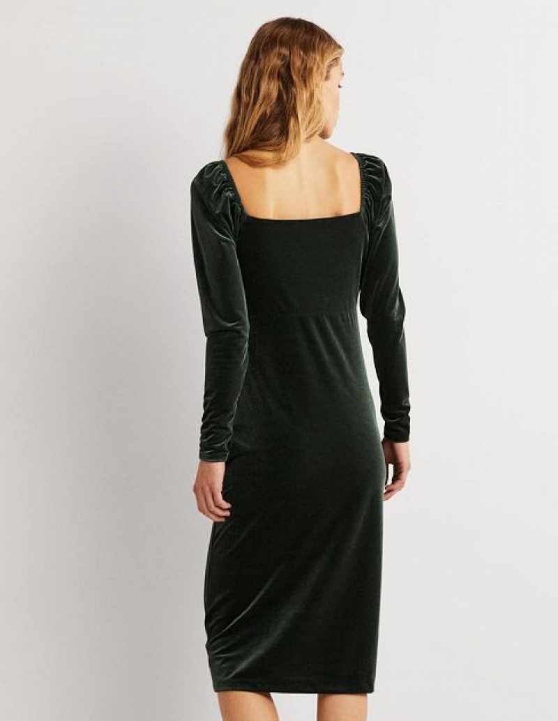 Black Green Women's Boden Green Velvet Sweetheart Midi Dress | 62390HLZJ