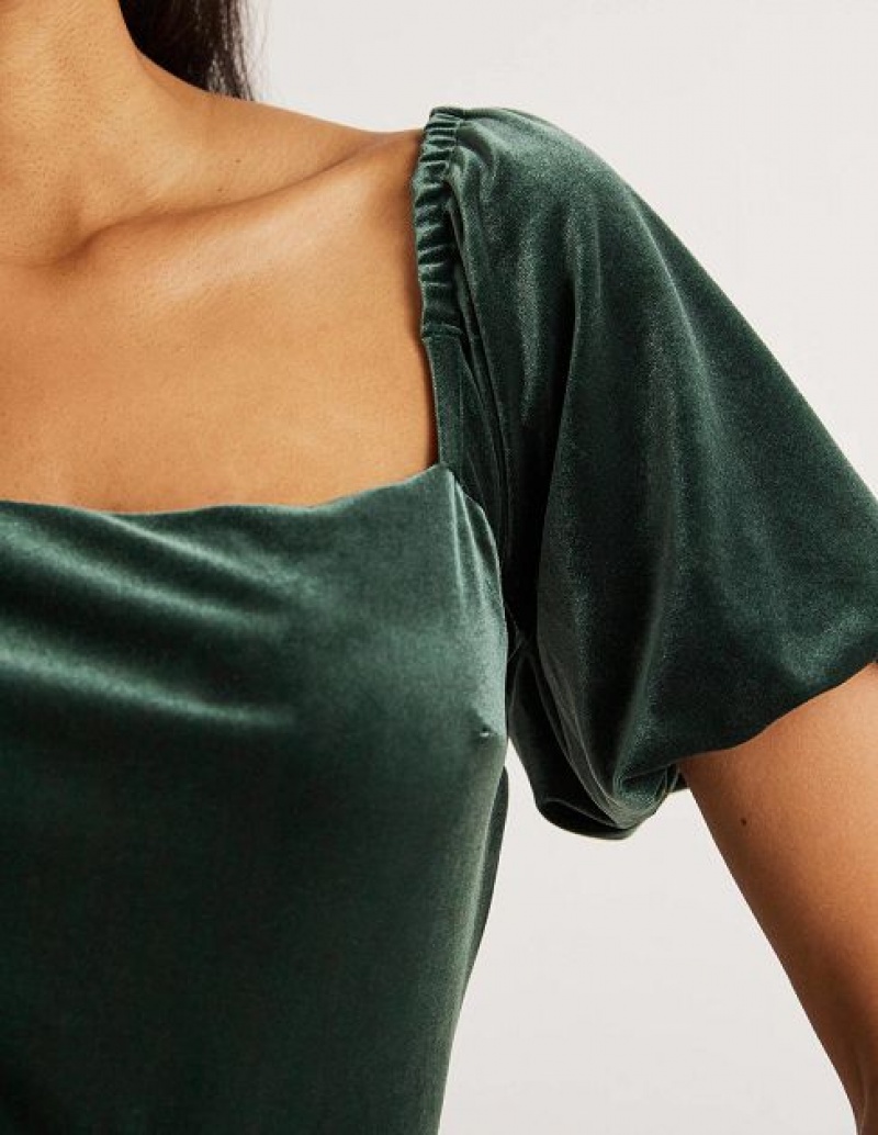 Black Green Women's Boden Square Neck Velvet Tops | 40729OSQE