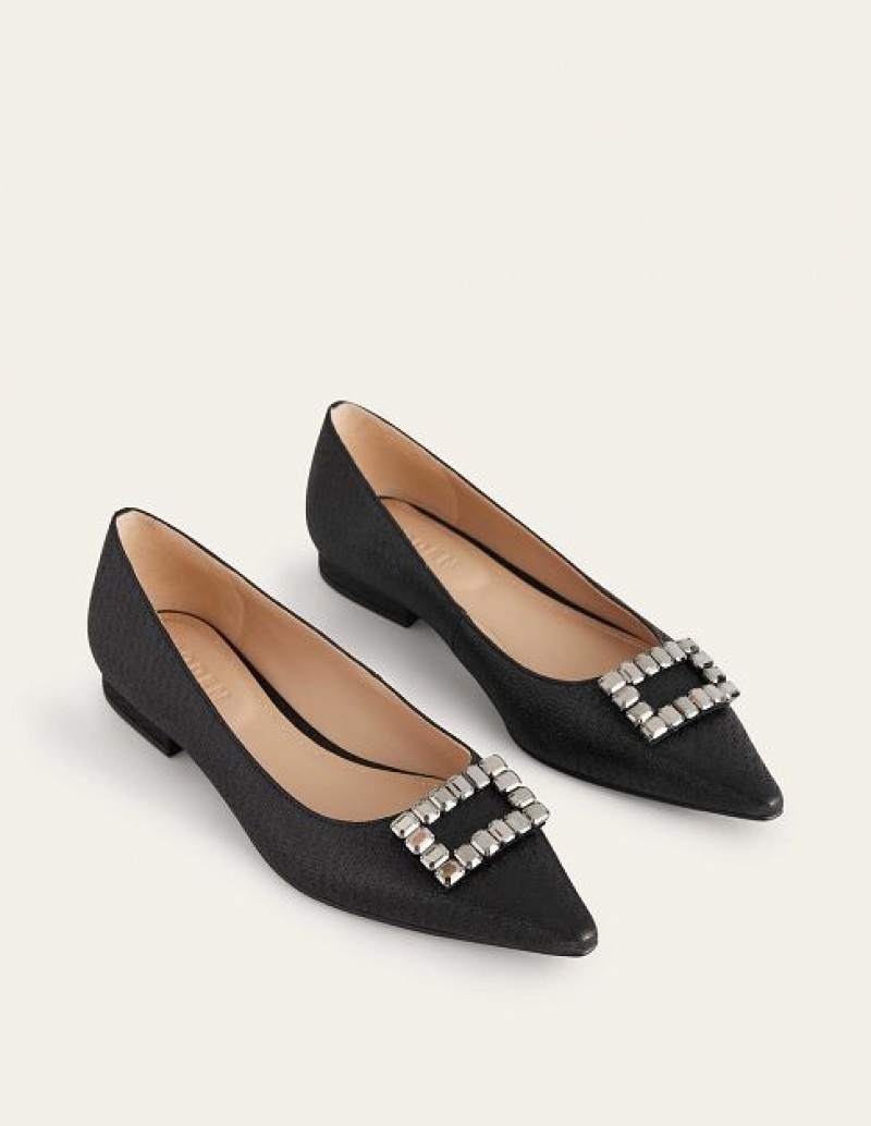 Black Metal Women's Boden Trim Detail Point Flats | 43215KVLN