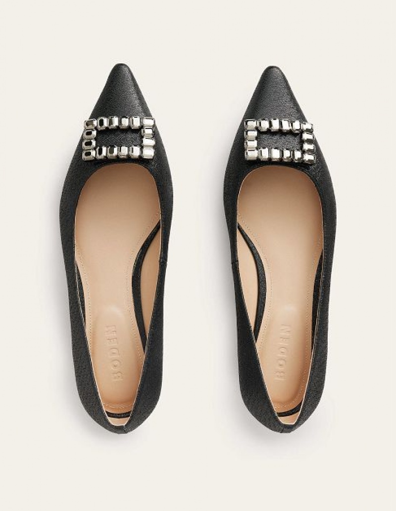 Black Metal Women's Boden Trim Detail Point Flats | 43215KVLN